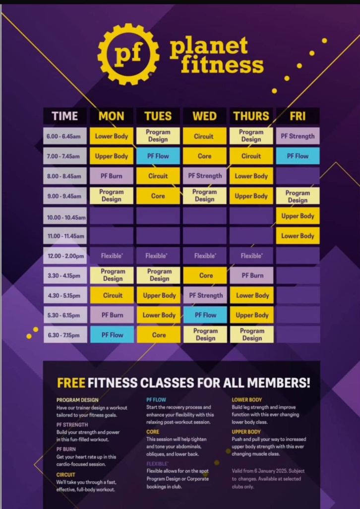 Planet Fitness pe@pf timetable