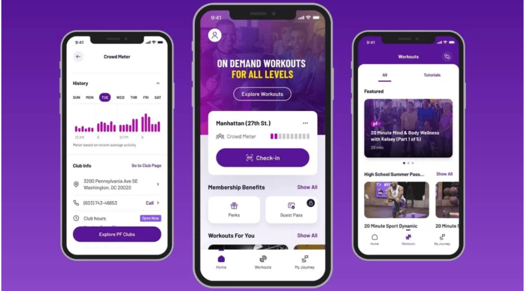PF App real-time equipment availability and crowd meter